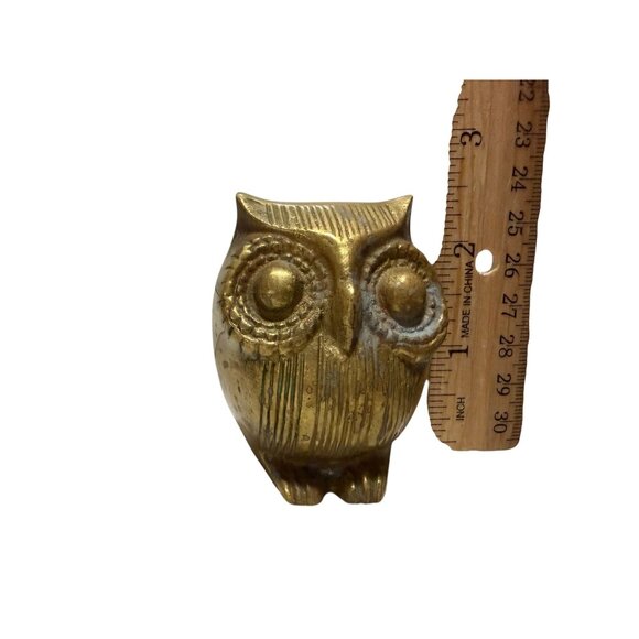 Brass Owl Set of 3 Figurines 3" 2.5" 2" Decorative MCM Vintage - Picture 3 of 11